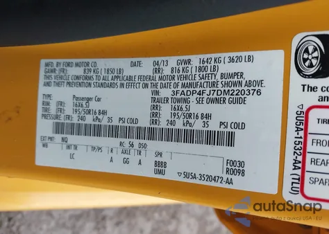 2013 Ford Fiesta Titanium from USA, damaged, VIN 3FADP4FJ7DM220376